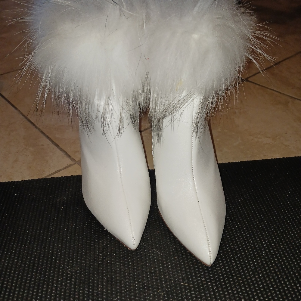 White fur bootie heel